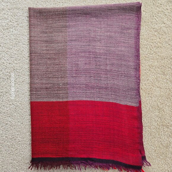 Eileen Fisher Wool & SIlk Lightweight Scarf Red, Burgundy, Purple - Picture 11 of 12
